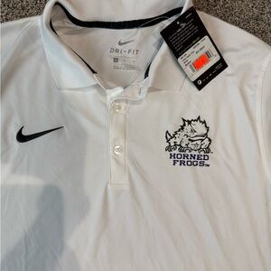 Nike White Polo with TCU Horned Frogs Logo